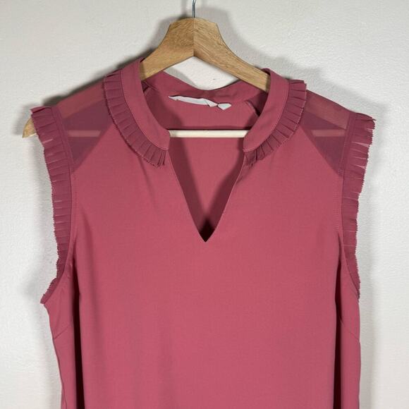 Soft Surroundings Ruffle V Neck Sleeveless Sheer Panel Blush Mauve Pink Large - Picture 3 of 8